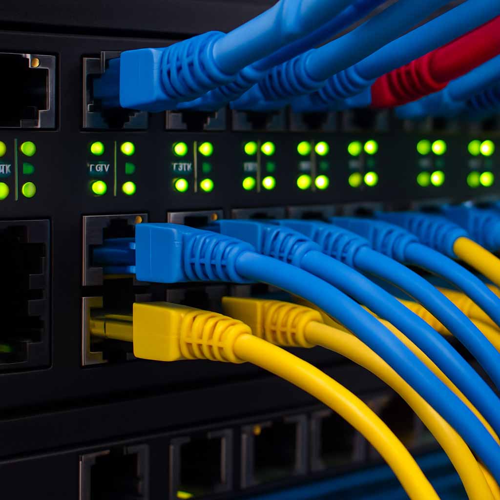 Neatly organized server rack with network cabling